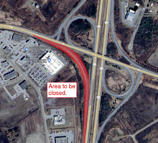 map showing west south ramp closure