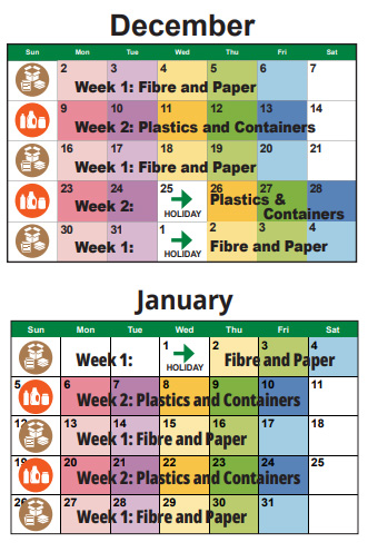 December and January Waste pick-up schedule